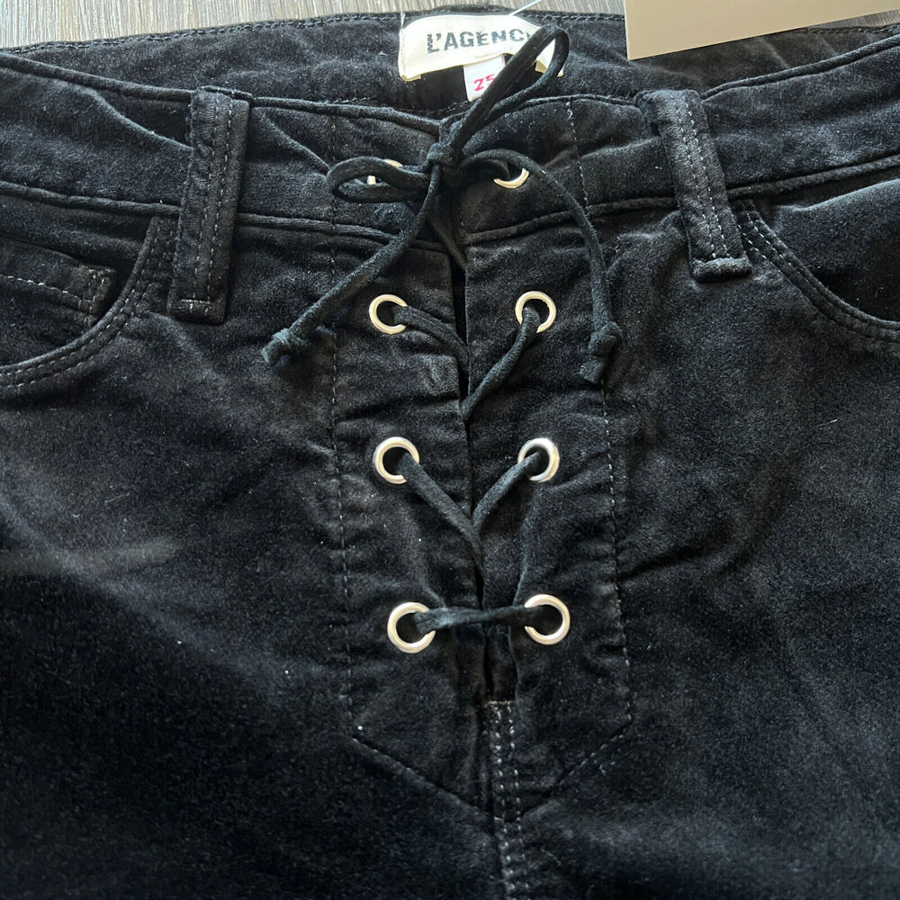 L'Agence Velvet Pants Womens Size 25 With Lace Up Front Black - Picture 3 of 11
